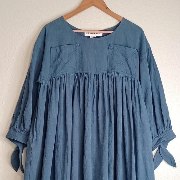 L.F. Markey Kelvin 100% Linen Oversized One Size Tent Trapeze Maxi Dress - Picture 4 of 12